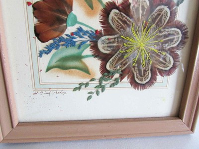 Feather Craft Folk Art Prairie Picture Frame Botanical ND Besek Prokop FREE SH