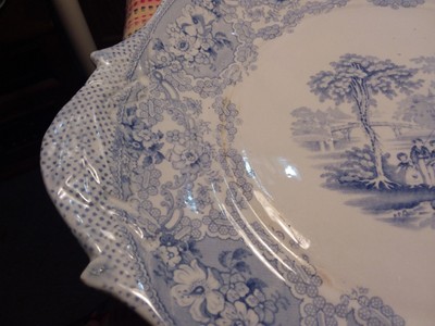VINTAGE FLOW BLUE & WHITE PLATTER - BRITISH RIVERS - 12 X 13 1/2 INCHES