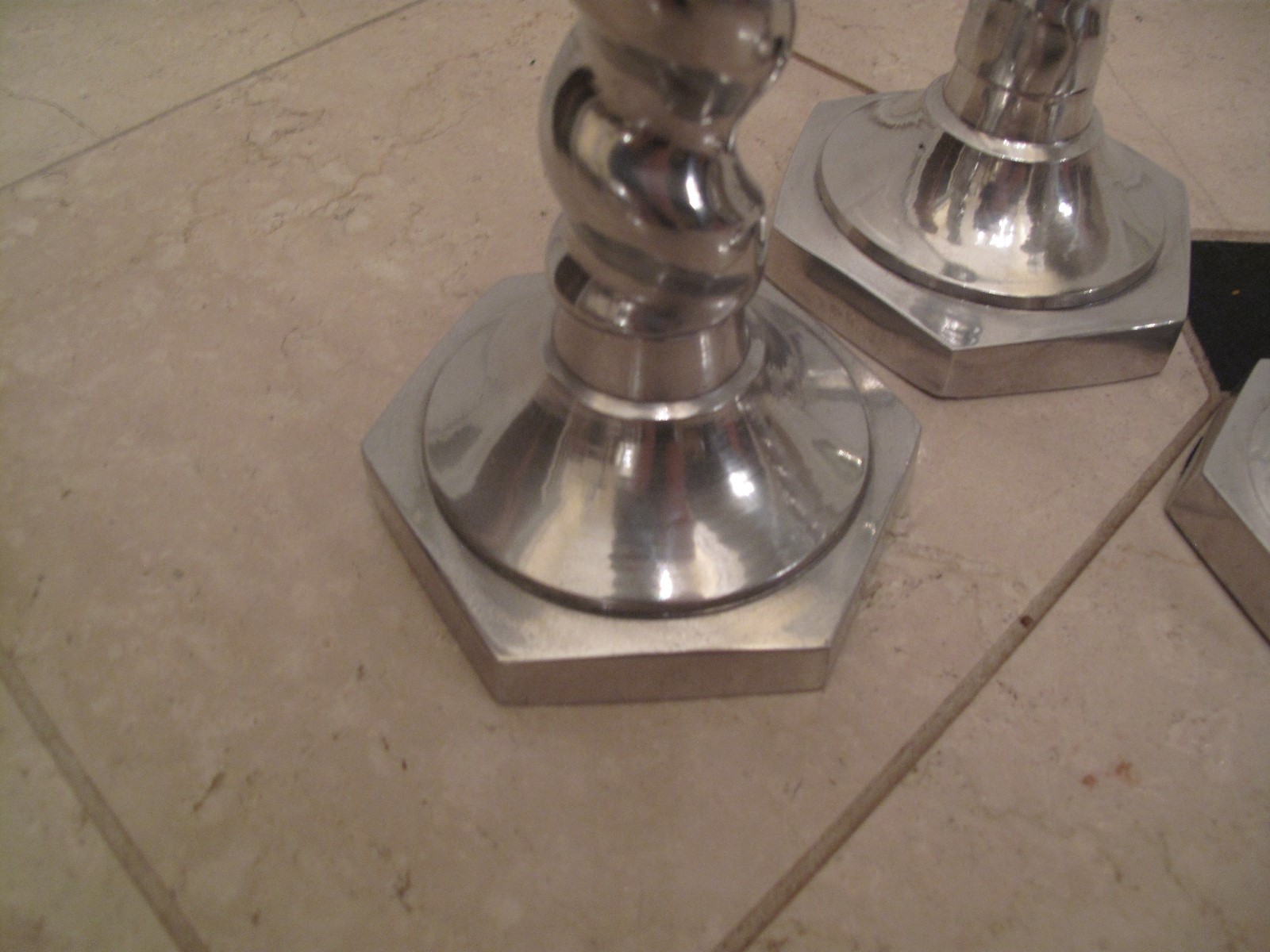 Vintage Silver Pewter No Polish Barley Twist Candlestick Set of Three