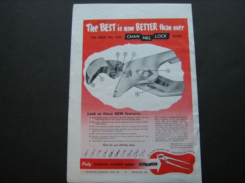 1953 CHANNELLOCK Pliers "The Best is Now Better Than Ever" original vintage ad
