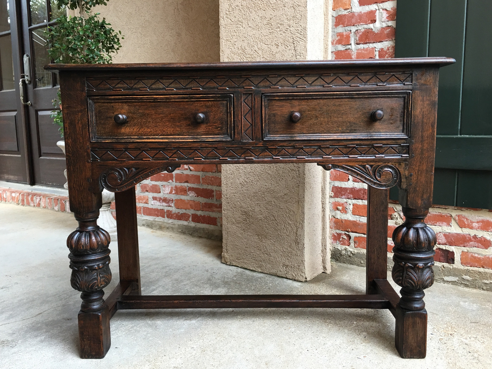 Small Antique English Carved Oak Sofa Hall Table Sideboard Tudor Jacobean