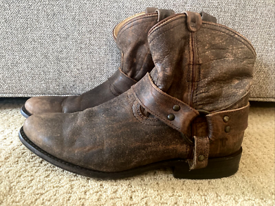 FRYE Wyatt Harness Tan Distressed Brown Leather Boots 9.5