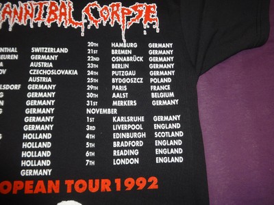 Death Metal Shirt Tour 1992 Carcass Immolation Autopsy Obituary Napalm Death 