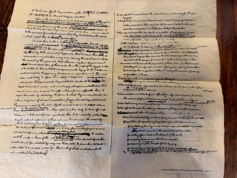 Thomas Jefferson's Rough Draft of the Declaration of Independence -