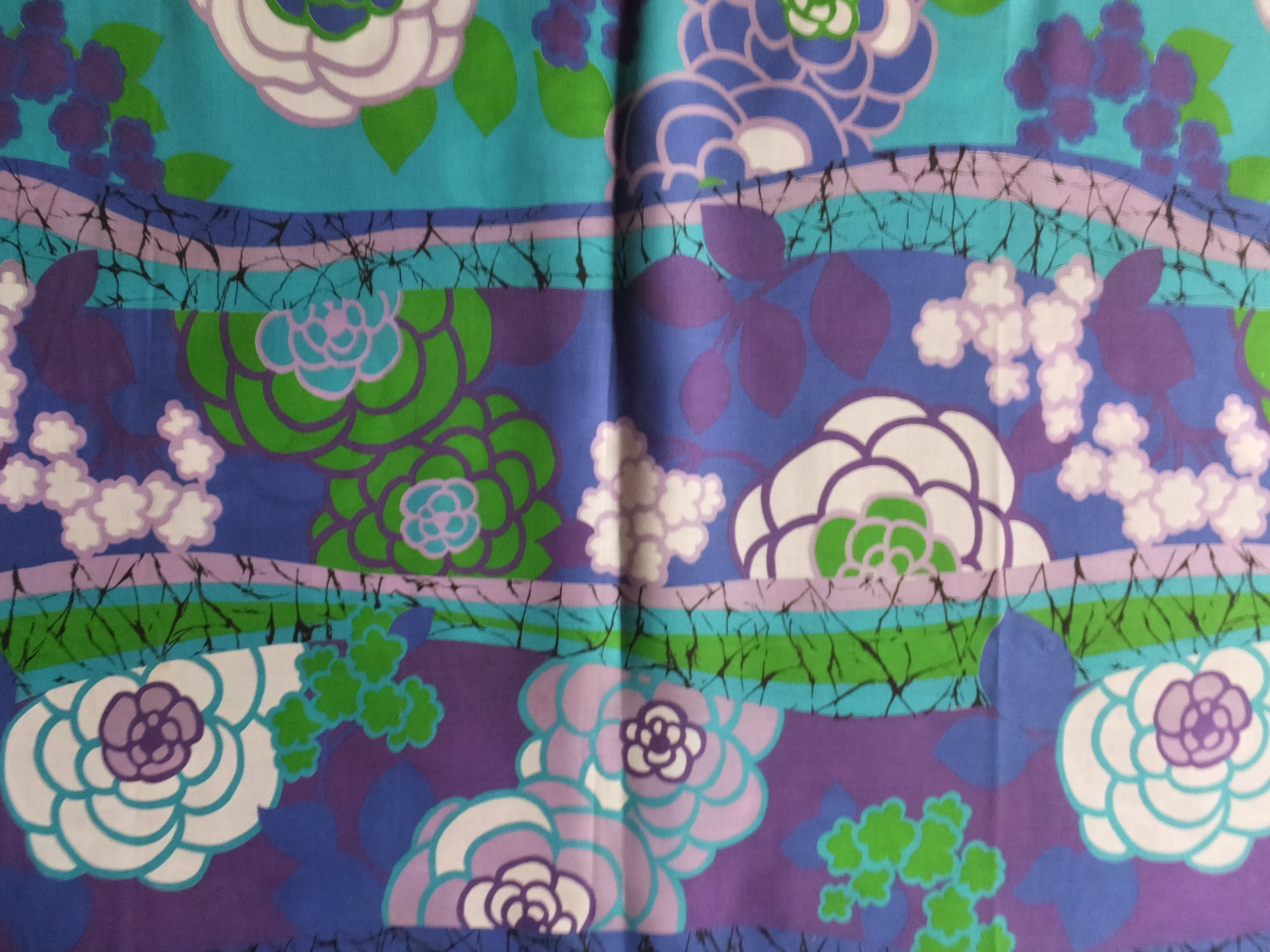 VINTAGE 1960's AQUA BLUE PURPLE LAVENDER GREEN FLORAL ABSTRACT ART COTTON FABRIC