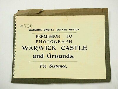 Permission To Photograph Warwick Castle & Grounds Office Badge Pass 1930