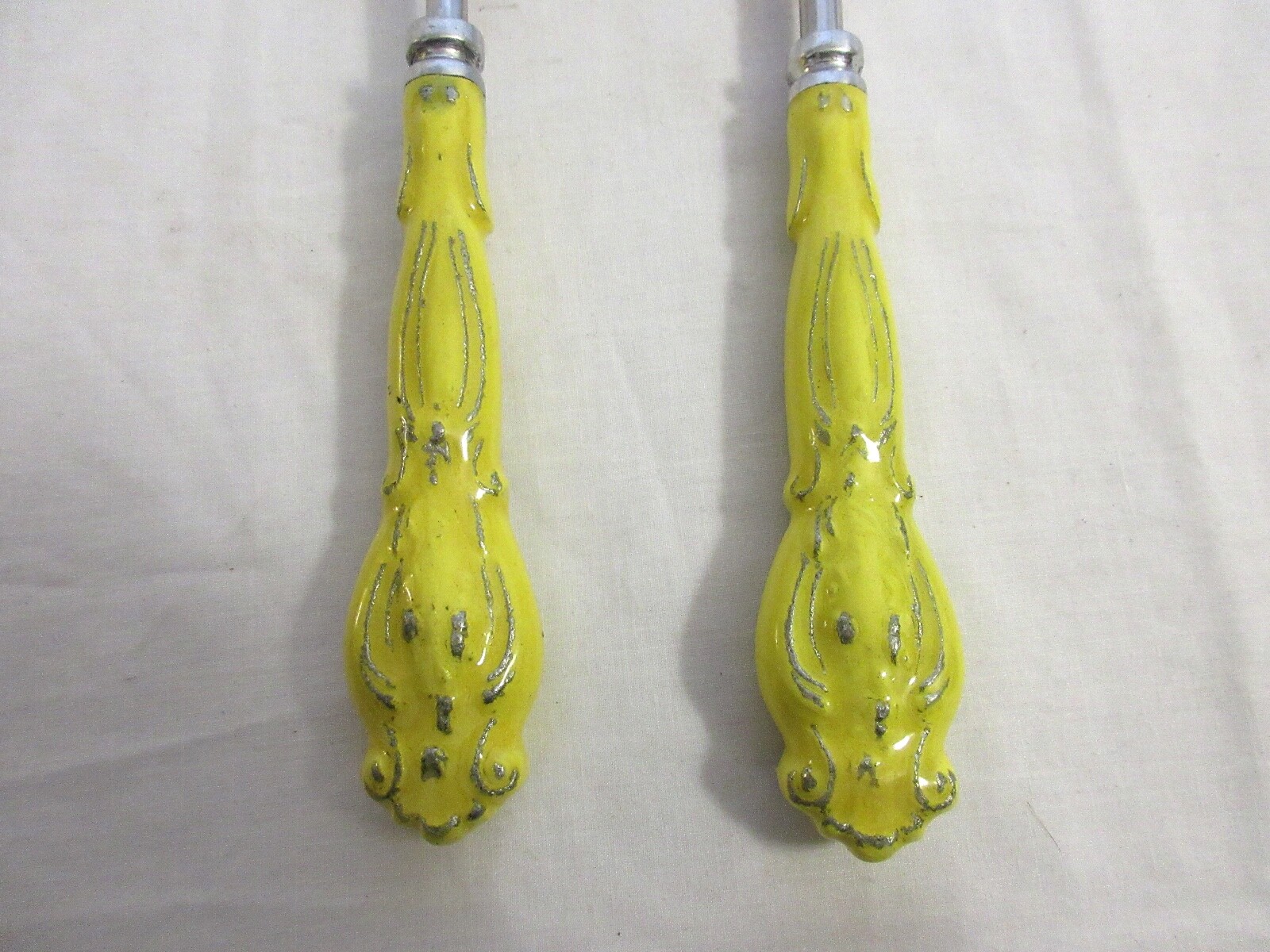 Set of 2 Metal Salad Fork & Spoon Set w/ Yellow Enamel Handles
