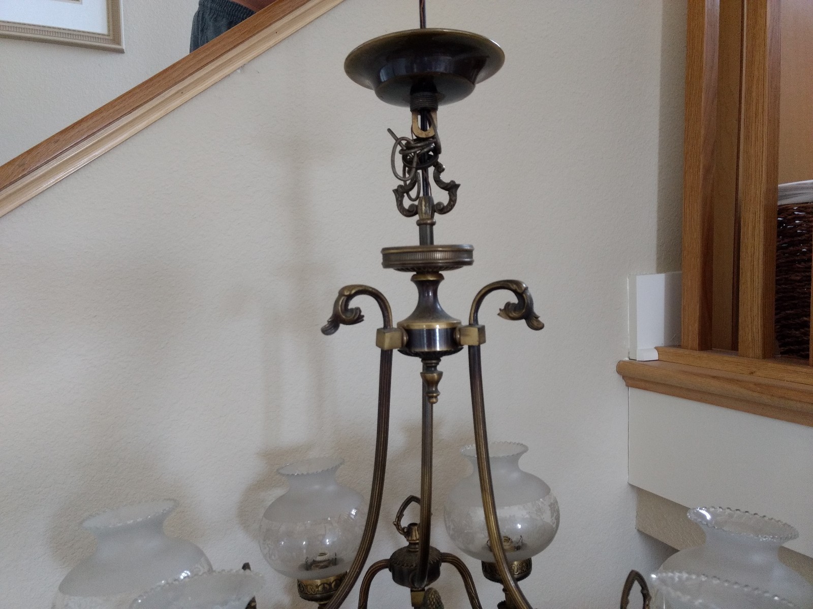 vintage brass or bronze chandelier, brass or bronze ceiling light fixture