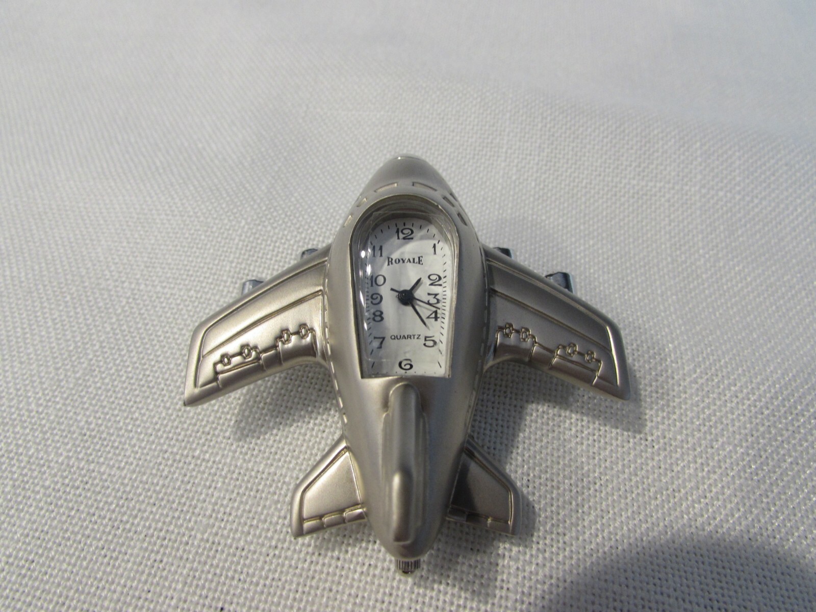 Jet Airplane Desk Clock By Royal - Quartz Analog - Silver Color - New Battery