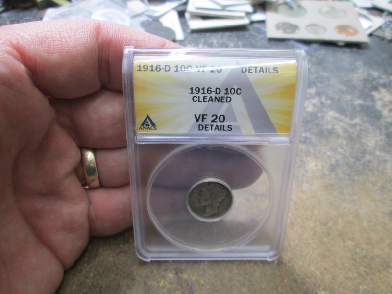 KEY DATE 1916 D MERCURY Silver DIME ANACS VF20 VERY