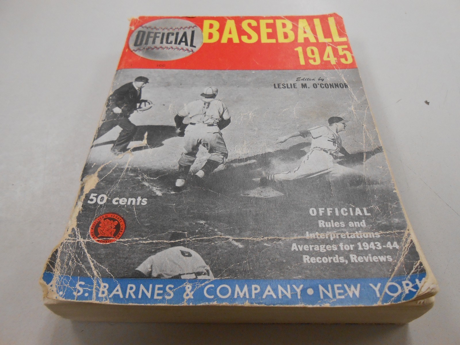 Official Baseball 1945 edited by Leslie M. O'Connor (1945, A. S. Barnes)! LOOK!