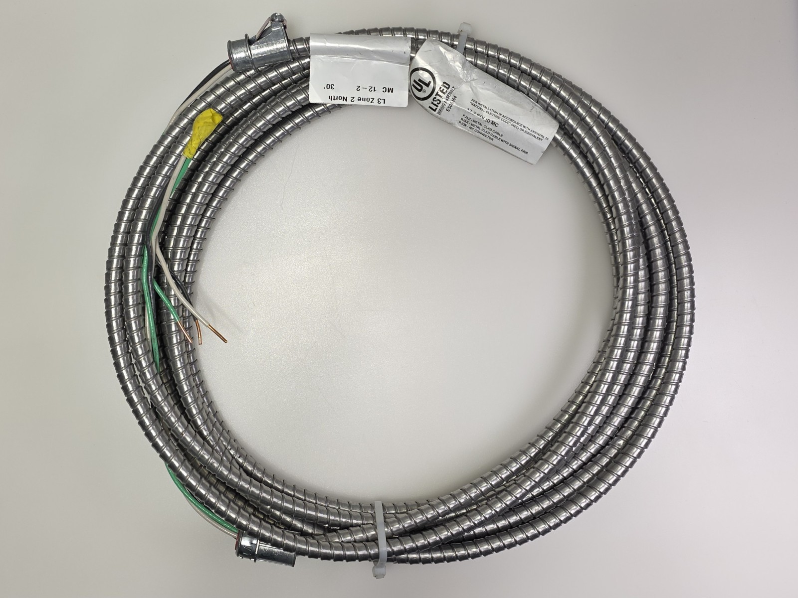 Glide Lite Solid 12/2 Cu  MC (Al) Cable 30' - 25' + 5' Terminated - Ships Free!! - Picture 1 of 5