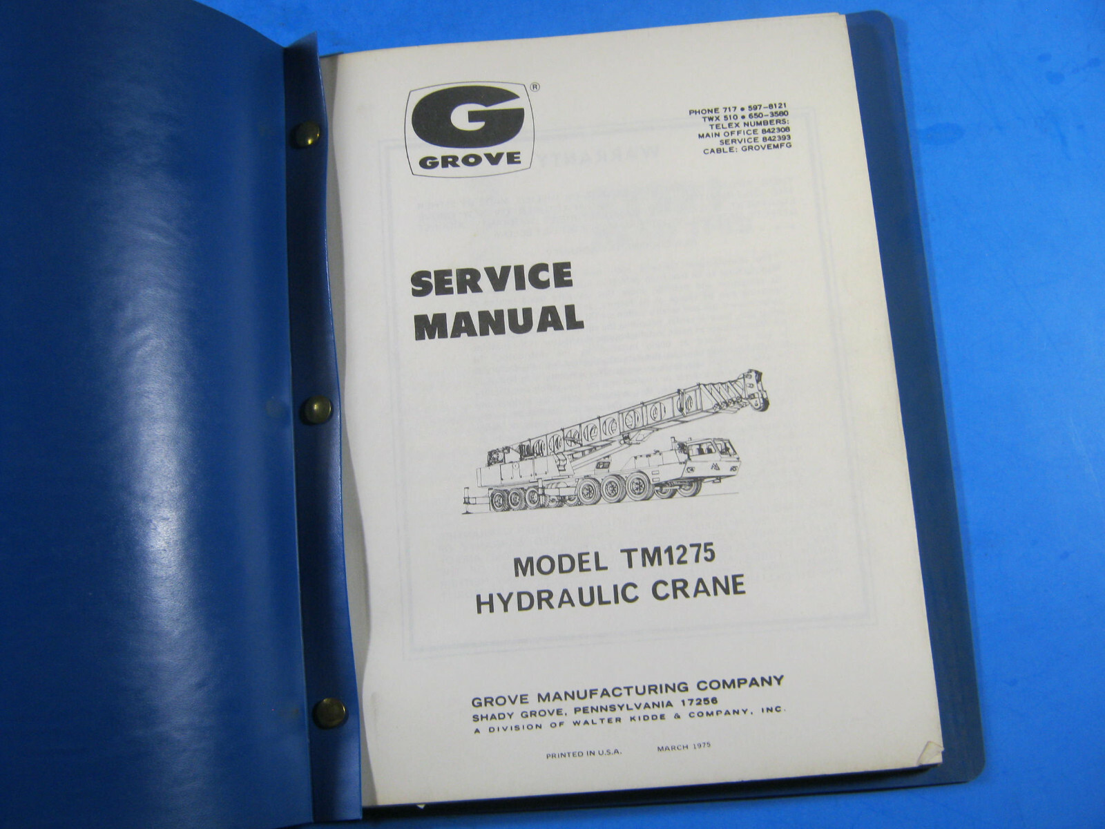 GROVE CRANE  TM1275  SERVICE MANUAL 1975 OEM