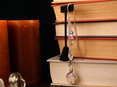 Floral Silver Springtime Paris Bookmark with leaves, butterfly, heart, Swarovski