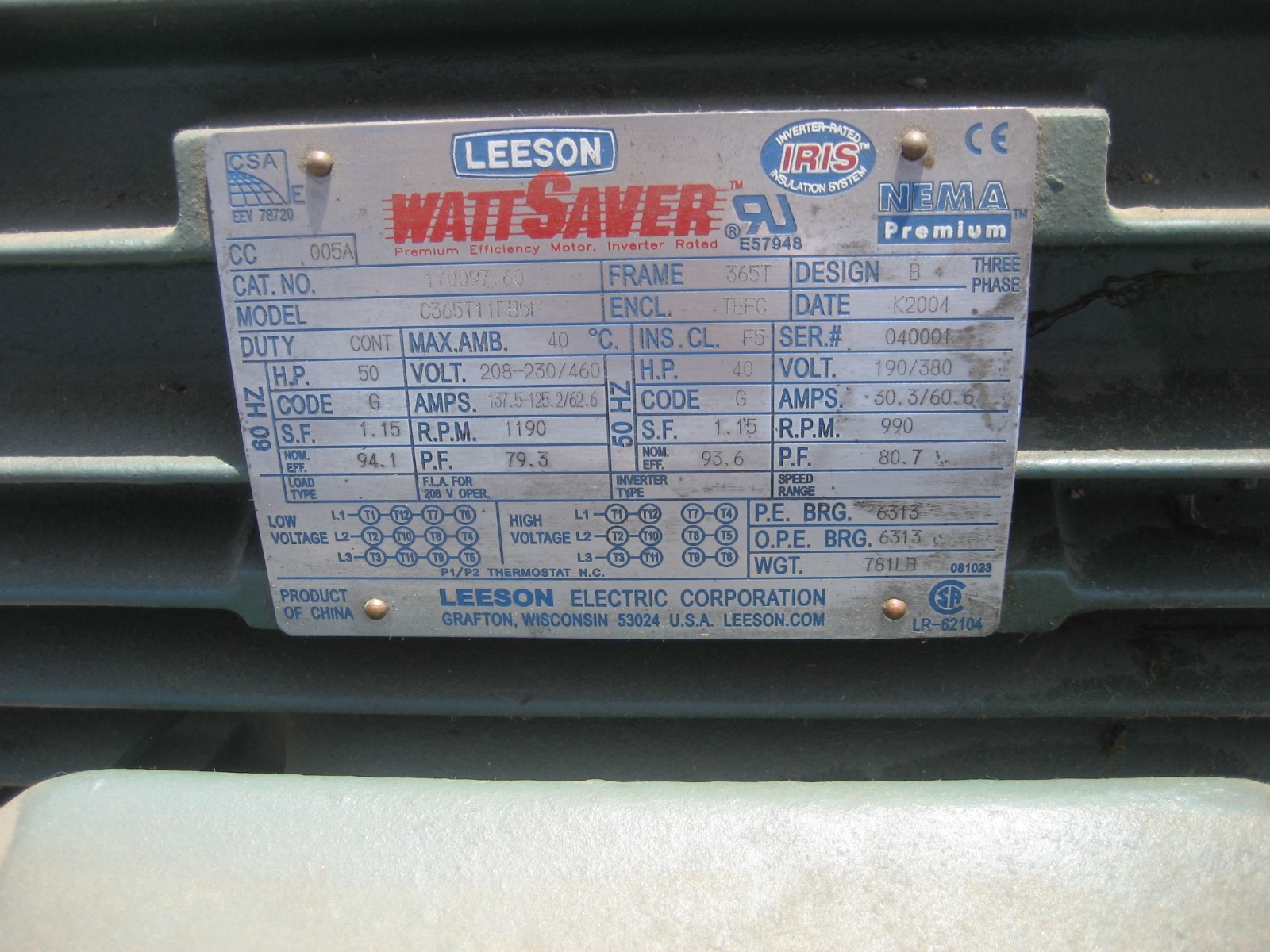 50 HP ELECTRIC MOTOR LEESON