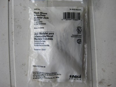 Flush Mount Voice/Data Modular Jack; 4 conductor, screw terminals