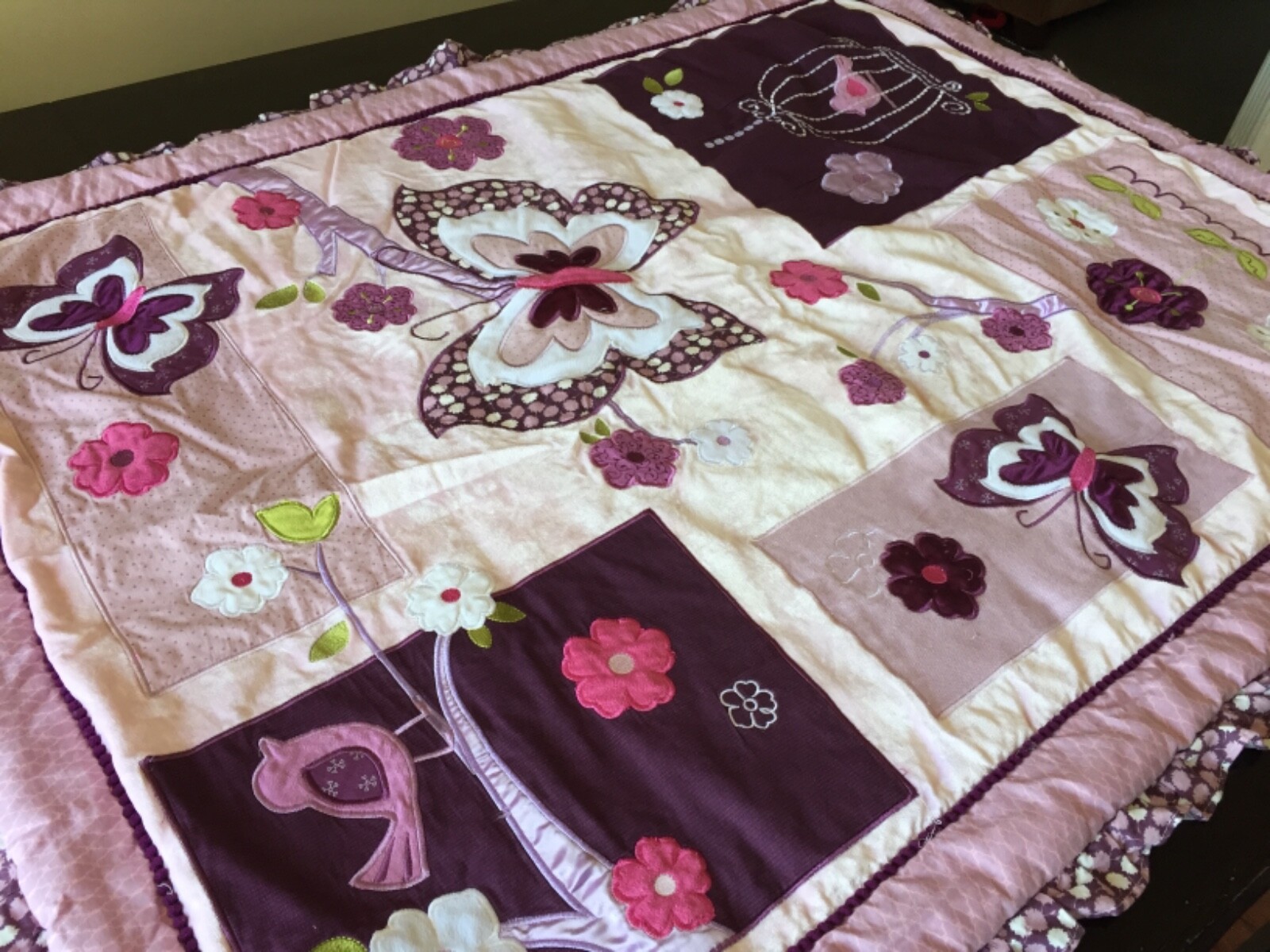 Lambs And Ivy Plum Purple pink Butterfly Bird Crib Bedding Set