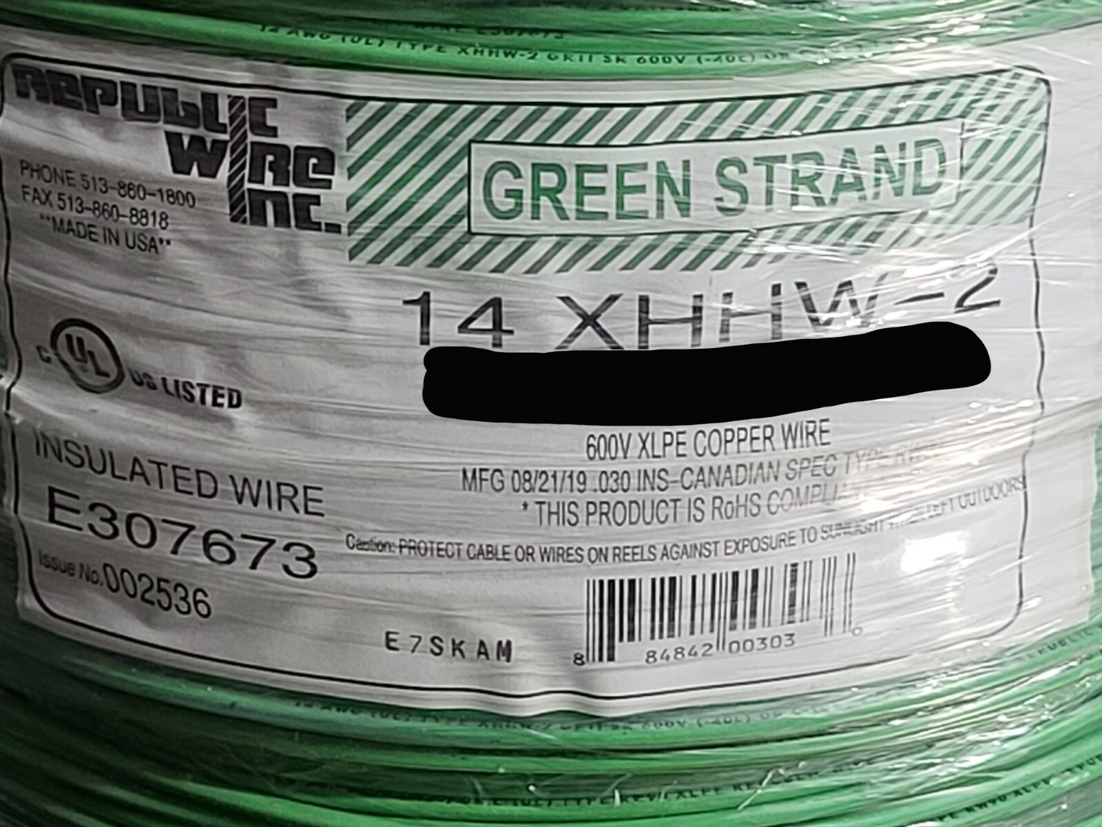 Republic Wire #14awg XHHW-2 Str Copper Building Wire XLPE Republic Wire #14awg XHHW-2 Str Copper Building Wire XLPE