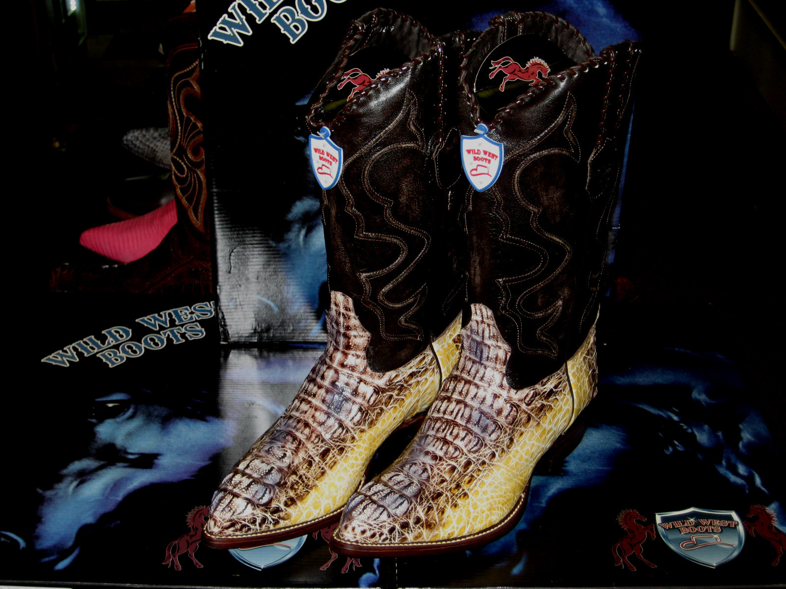 Pre-owned Wild West Boots Wild West Natural Caiman Crocodile Hornback Western Boot J-toe (ee) 2990249 In Beige