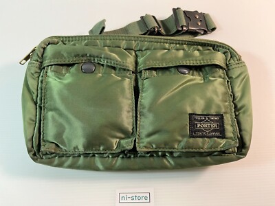 Yoshida Porter Tanker Mini Waist Bag Pouch Olive Green made in Japan - Rank B