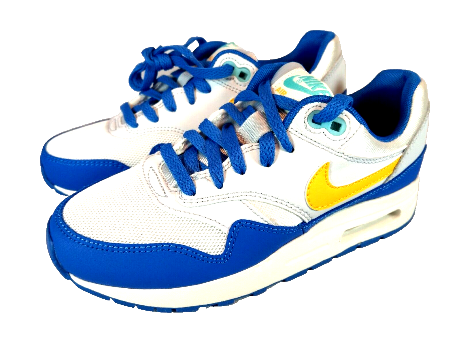 Image Jedrick Wills image beautiful image beautiful - Nike Air Max 1 QS White BLUE Yellow Platinum 807602 110 GS 4Y ...