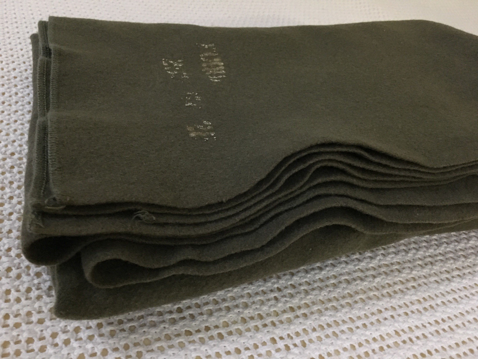 Military Wool Blanket with Some Stenciling Olive Green Camping Cabin Survival