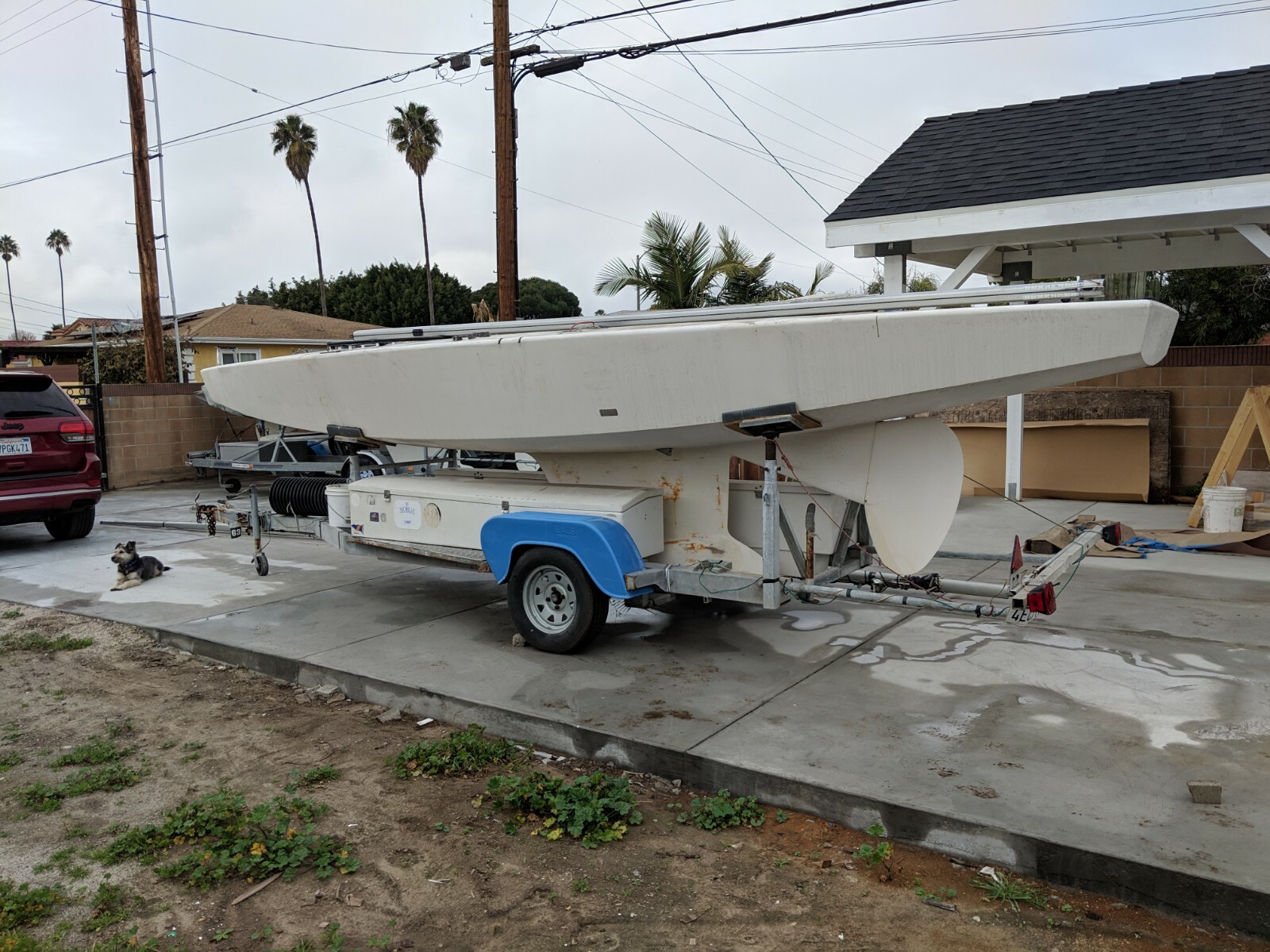 Star Class Racing Sail Boat Folli 7663 on Balbi Trailer & Emetti Mast Complete