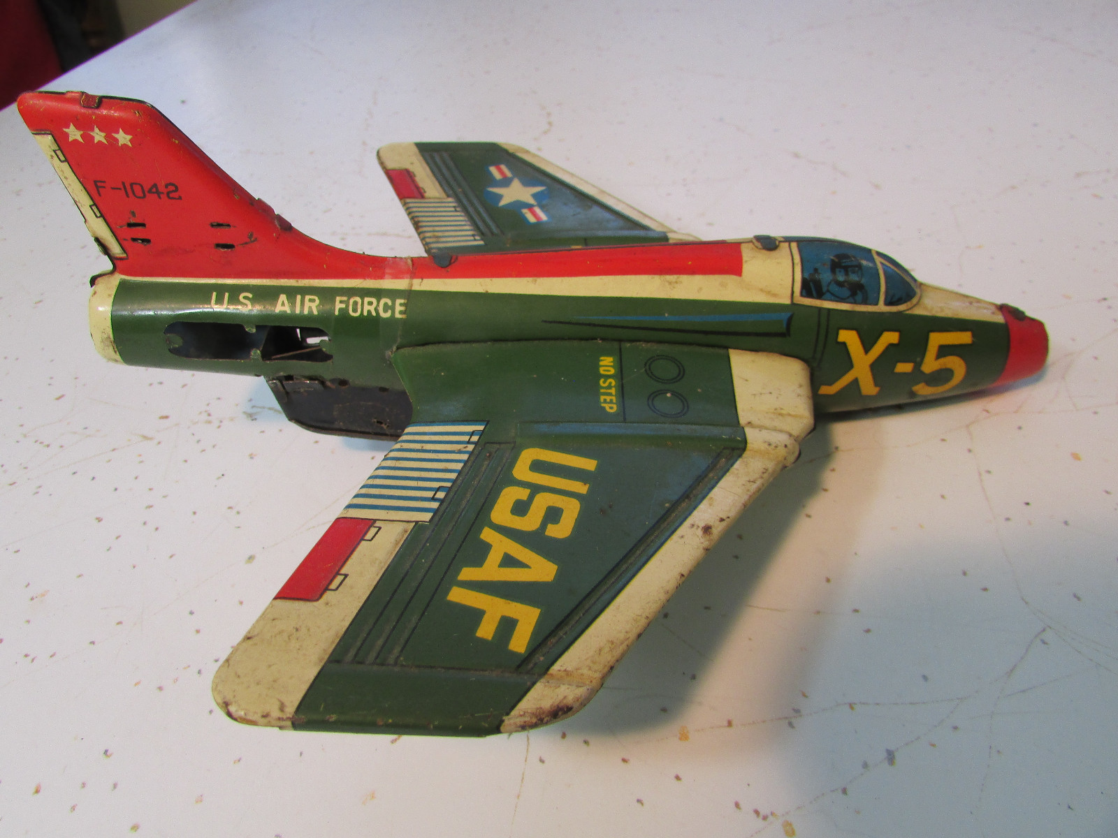 Vintage - Very Rare - Tin Litho X-5 Toy Jet