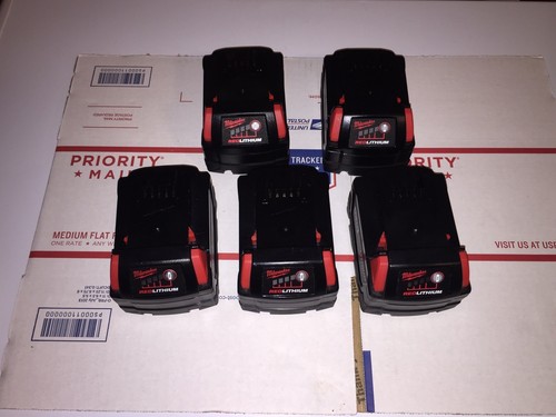 (5) AUTHENTIC MILWAUKEE M18 RED LITHIUM XC 5.0 BATTERIES 48-11-1850