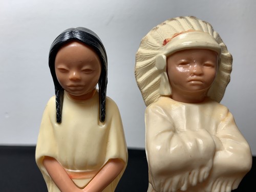 Vintage Celluloid Plastic American Indian Doll Set