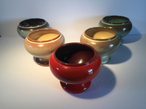 5 Frankoma Pottery Planters (#225); Round Footed Simple.  Assorted Colors