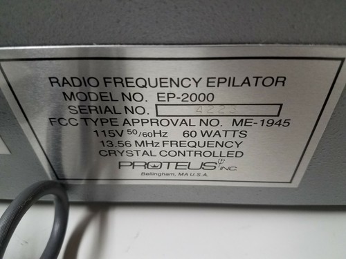 Proteus EP 2000 Electrolysis Radio Frequency Epilator Machine POWER TESTED ONLY