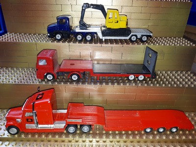 3 Siku Spielzeug Tieflader Sattelzug LKW Rot Bagger Daimler 1866 1832 1837 1611