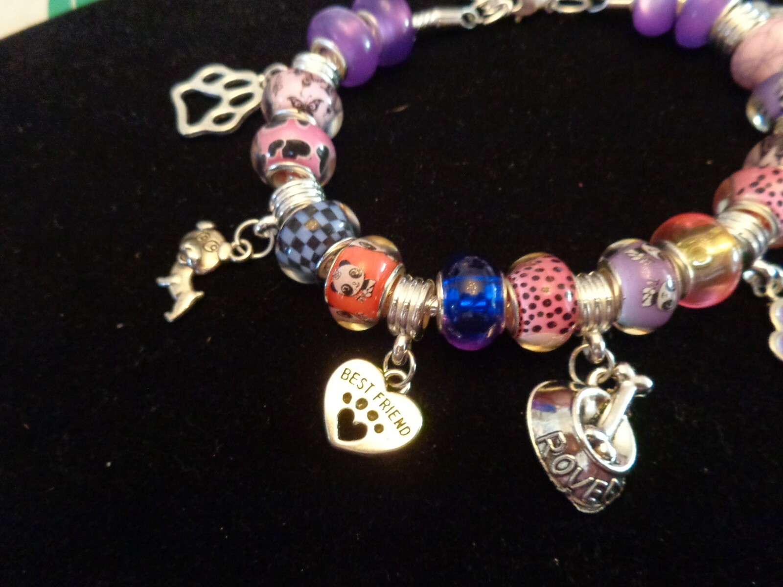 HANDMADE I LOVE MY DOG PUPPY BFF MURANO EUROPEAN BEADED CHARM SNAKE BRACELET
