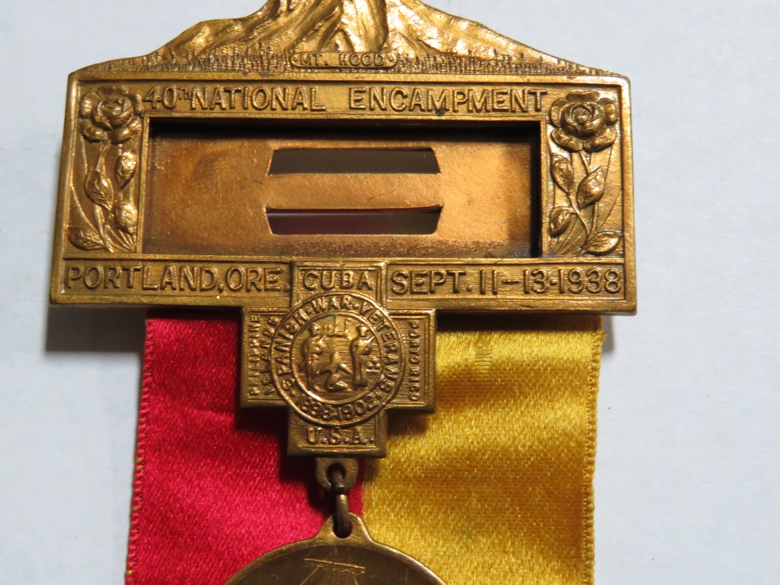 1938 Spanish American War Vets 40th National Encampment Portland OR Medal Ribbon