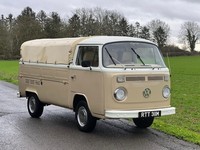 1973 VW T2 bay window single cab pickup, RHD, 1.6L, canvas cover, drives great.