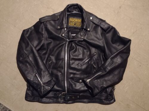 VTG 80s Hudson Leather Belted Black Motorcycle Jacket VTG 80s Hudson Leather Belted Black Motorcycle Jacket