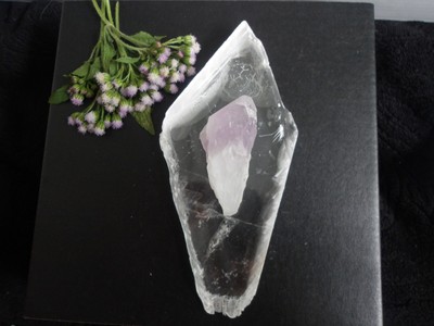 Rare White dragon tooth amethyst 21g paired with clear selenite 110g - point # 7