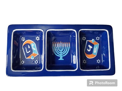 Passover Matzah Plate Hanukkah 3 Compartment Serving Tray Dreidel Shabbat Plate