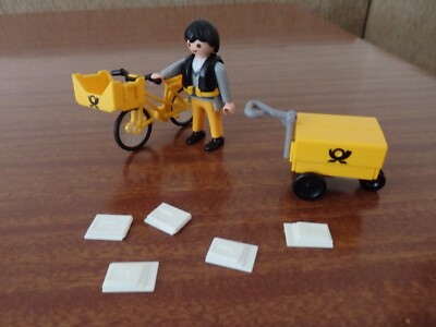 PLAYMOBIL MAILMAN POSTAL WORKER, BIKE, POST CART TROLLEY & LETTERS