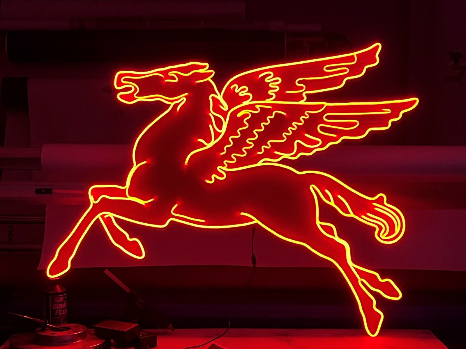 Single-Sided Red Neon Mobil Pegasus Sign