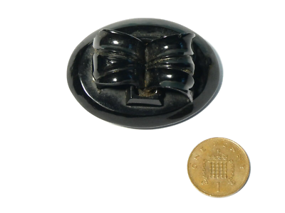 Antique Real Whitby Jet Brooch with Bow Design a f Deep Carved L K