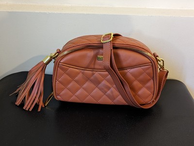 Joy Mangano & Iman Quilted Orange Leather Crossbody w/2 Straps NWOT