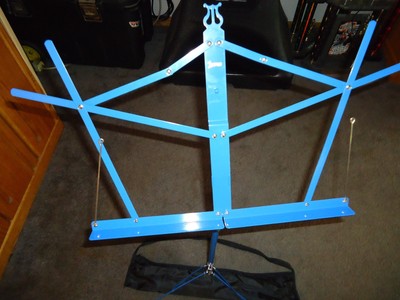 FOLDING BLUE MUSIC STAND & BAG CASE TRAVELING SCHOOL BAND FLUTE VIOLIN TRUMPET +