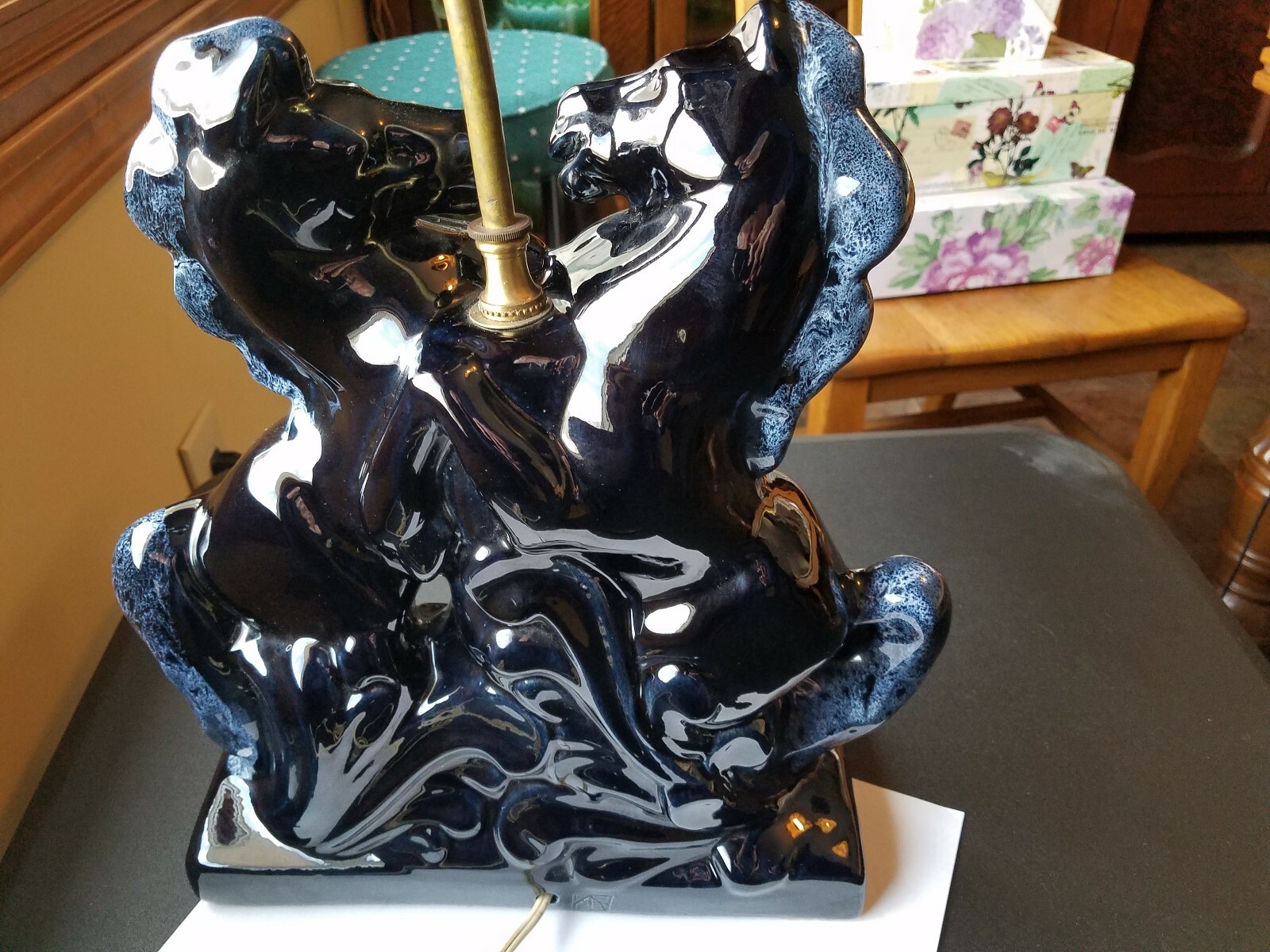 Horse Black stallions Anna VAN BRIGGLE Art Pottery Lamp 24.5