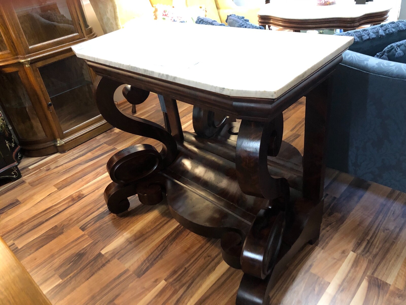Magnificent Antique Revival Style Rosewood Marble-top Pier Table w/ Mirror Back