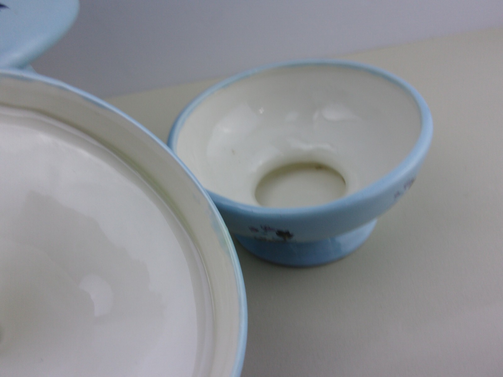 Vintage Blue Floral Ceramic Mushroom Shaped Covered Container and Candy Dish