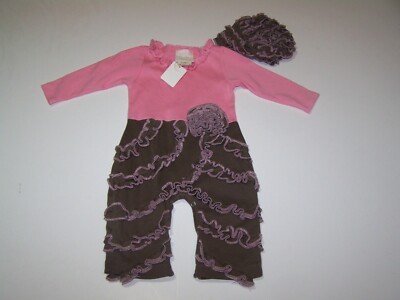 Lemon Loves Lime Girl One Piece Outfit w Matching Hat Multicolor Ruffle 3-6M EUC