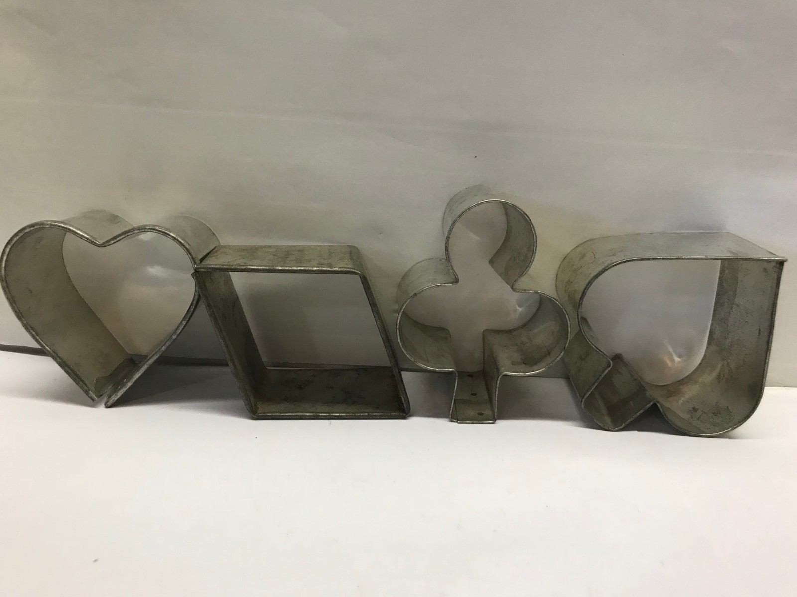 Vintage Lot BISCUIT Dough COOKIE CUTTER Tin Metal Antique CARD SET Diamond Heart