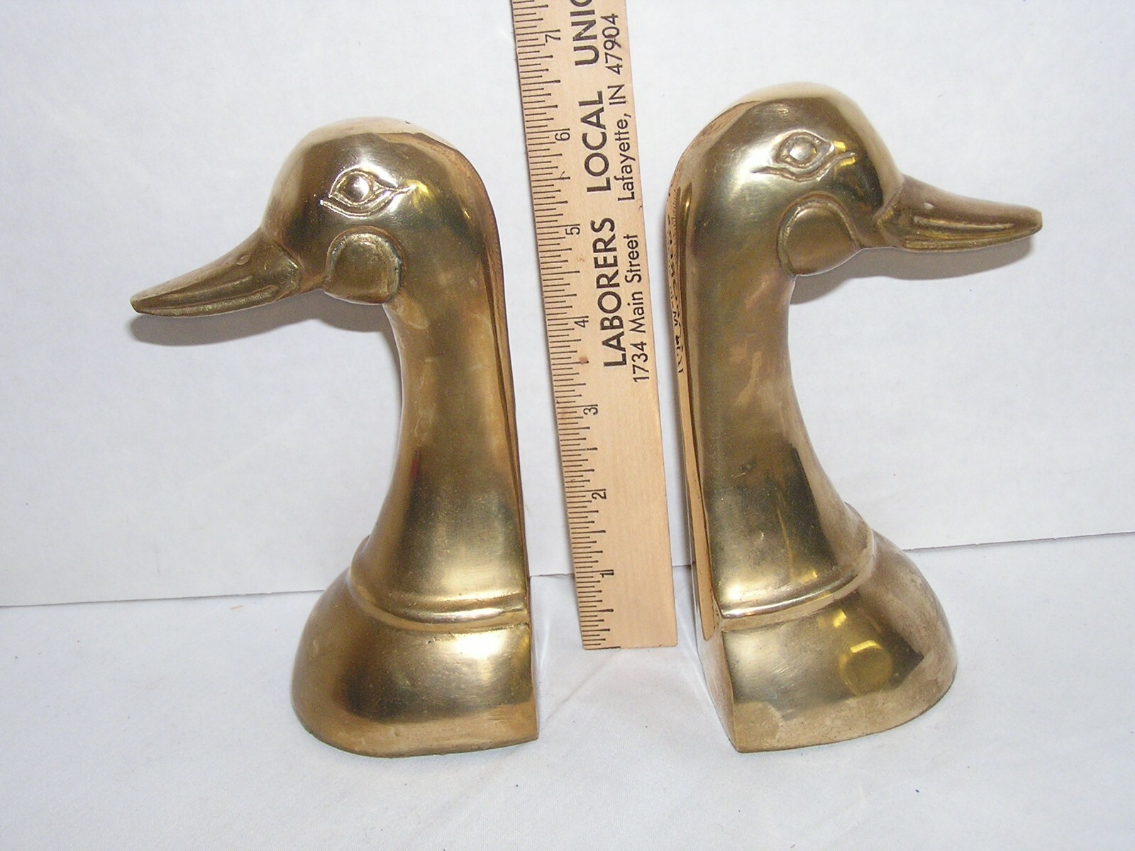 Vintage Solid Brass Mallard Duck Head Decoy Midcentury Bookends Set